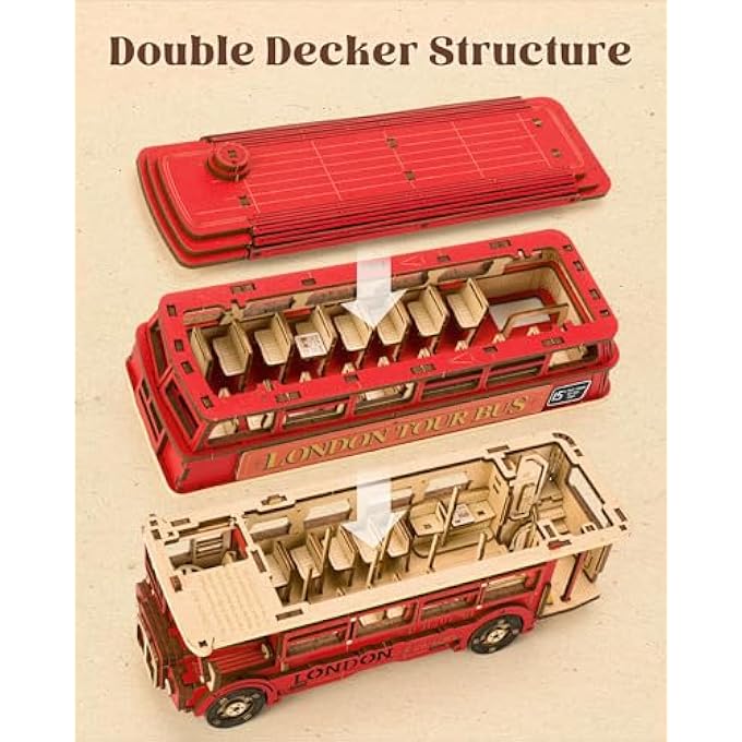 3D WOODEN PUZZLES LONDON DOUBLE DECKER BUS MODEL BUILDING MODEL BUILDING ADULTS CREATIVE BIRTHDAY GIFTS - Image 3
